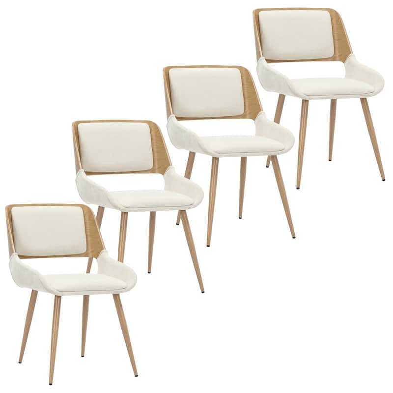 Mid-Century Modern Fabric, Metal and Wood Dining Chair Set of 4 - Beige and Natural