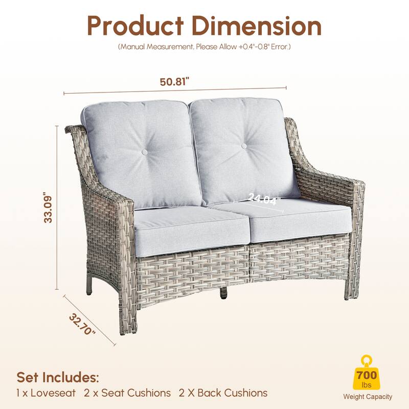 XIZZI Patio Wicker Loveseat with Cushions Outdoor 2-Seater Sofa for Patio, Deck, or Backyard