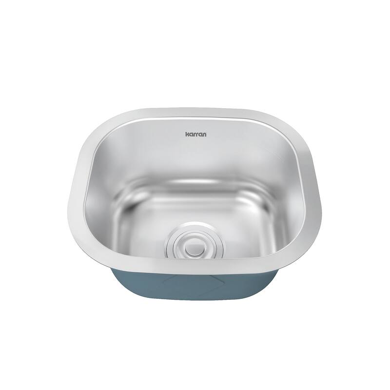 Karran Profile 15” Undermount 18 Gauge Single Bowl Stainless Steel Kitchen Sink with Accessories