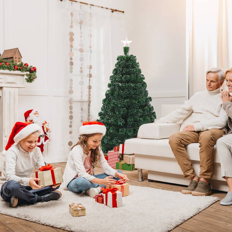 Costway 6' Pre-Lit Fiber Optic Artificial Christmas Tree w/Multicolor - 6 FT
