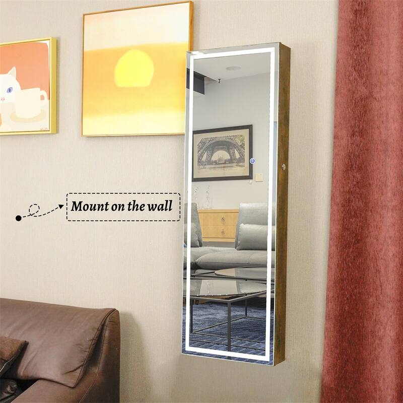 Fashion Simple Jewelry Storage Mirror Cabinet w/LED Lights Can Be Hung