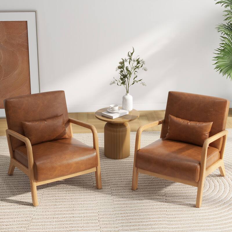 Briston 2 Set Mid Century Modern Wood Accent Chairs with pillow