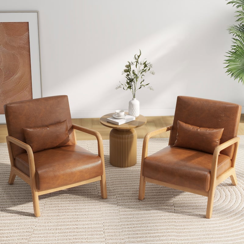 Briston 2 Set Mid Century Modern Wood Accent Chairs with pillow