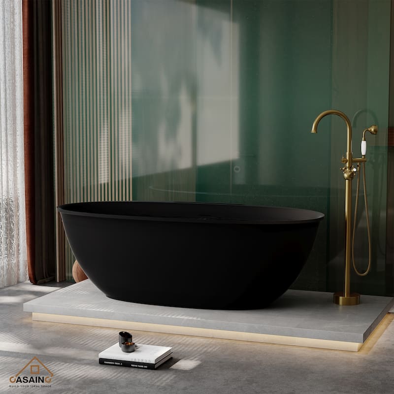 63" / 67" Solid Surface Freestanding Bathtub in Matte White/Black