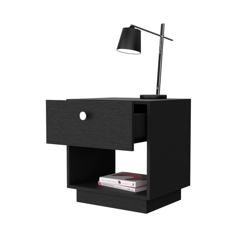 Stylish 1-Drawer Nightstand with Large Storage Shelf and Smooth Glide Mechanism