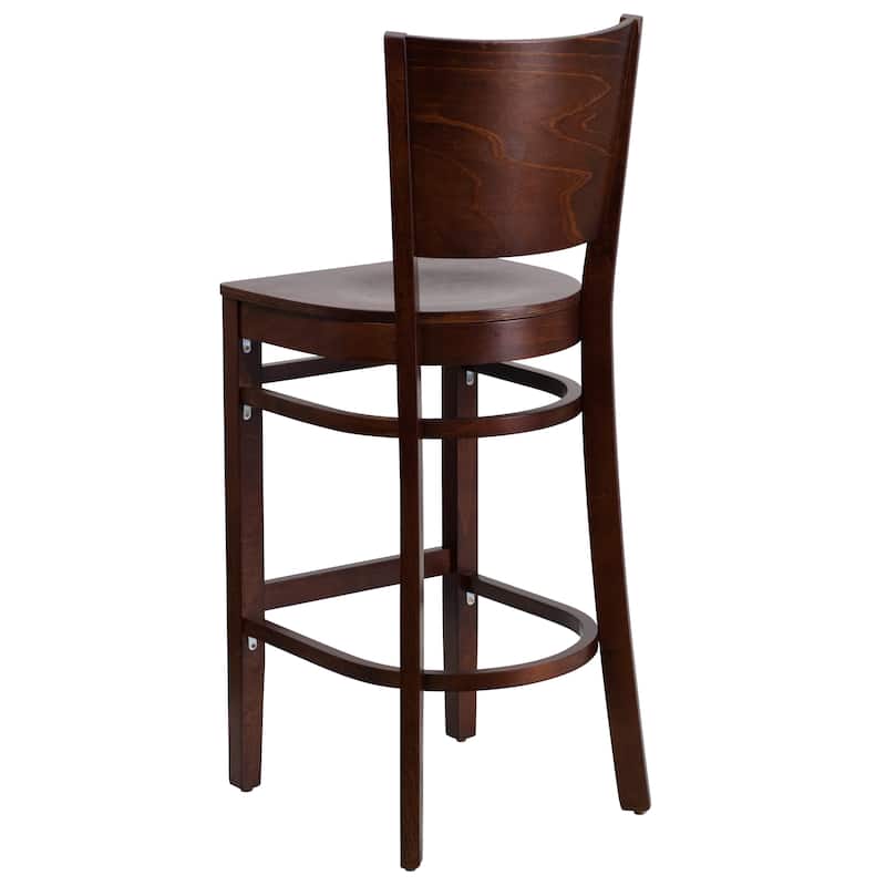 Solid Back Wooden Restaurant Barstool - 16.75"W x 18"D x 43.5"H - Walnut Wood Seat/ Walnut Wood Frame