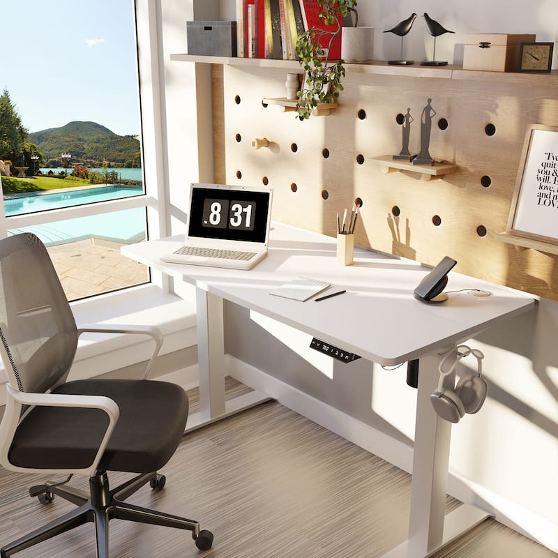 Futzca Height Adjustable Electric Standing Desk Sit Stand Computer Stand up Desk with Splice Board(White)