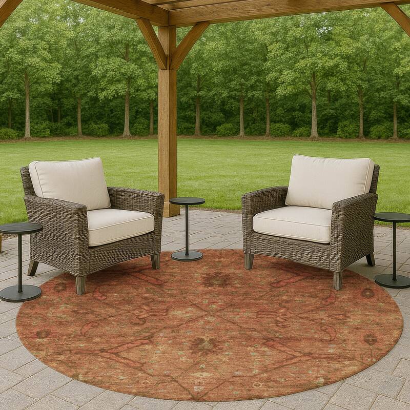 Machine Washable Indoor/ Outdoor Boho Global Chantille Rug - Terracotta - 8' x 8'