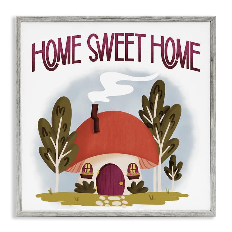 Stupell Sweet Home Mushroom Cottage Framed Giclee Art Design By Sarah Hickman - 17 x 17 - Grey