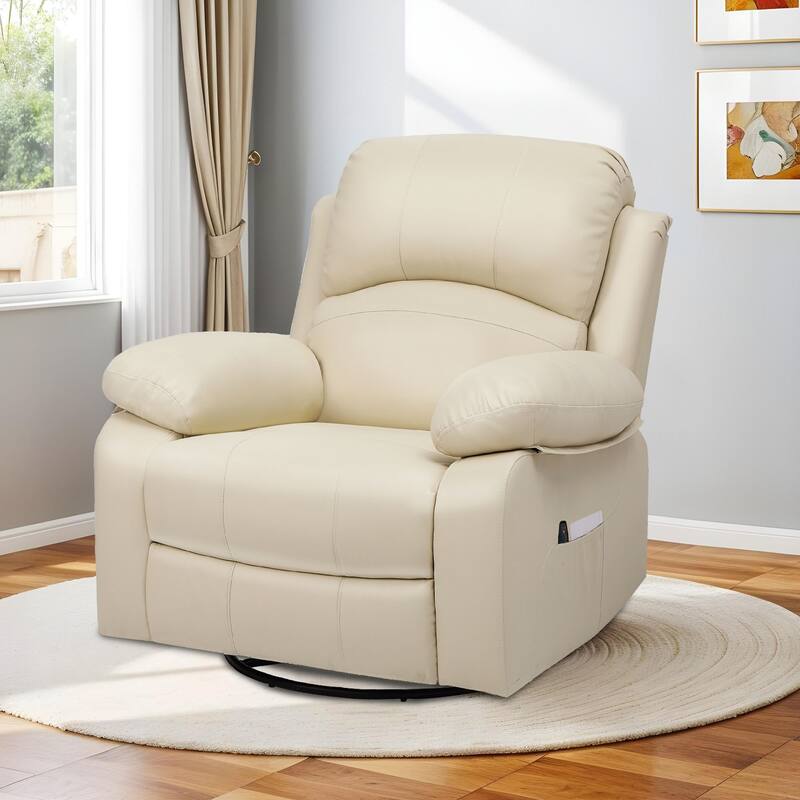 Moasis Beige Faux Leather Oversized Rocker Recliner Chair with Heat and Massage