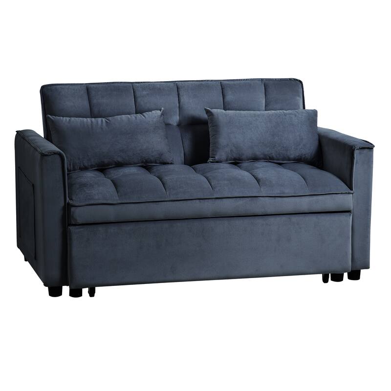 52.75" Velvet 2-Seater Sleeper Sofa, Pull-Out Bed and Adjustable Back