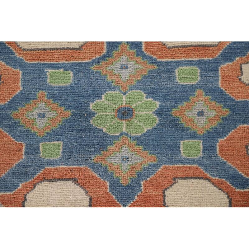 Hand Knotted Oriental 100% Wool Carpet Traditional Geometric Greys & Charcoal Kazak Area Rug - 9' 10'' X 6' 10''