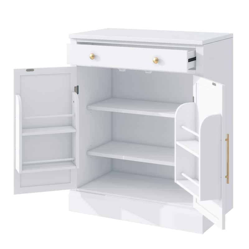 Roomfitters Modern Freestanding Kitchen Pantry, Buffet and Coffee Bar Cabinet, Set of 2, White