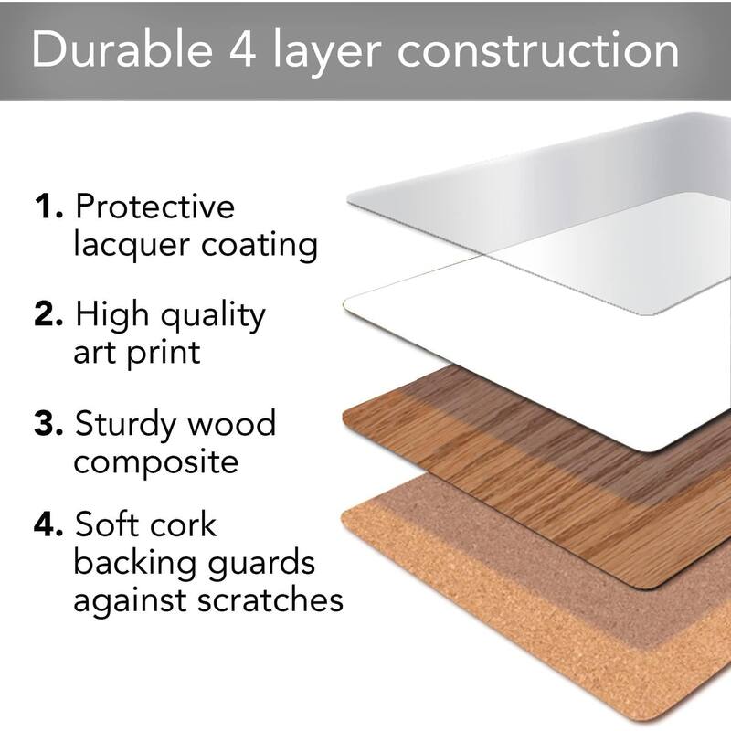 Meadow Pink Decorative Hardboard Placemats with Protective Cork Backing 4 Pack Heat Tolerant and Easily Wipes Clean