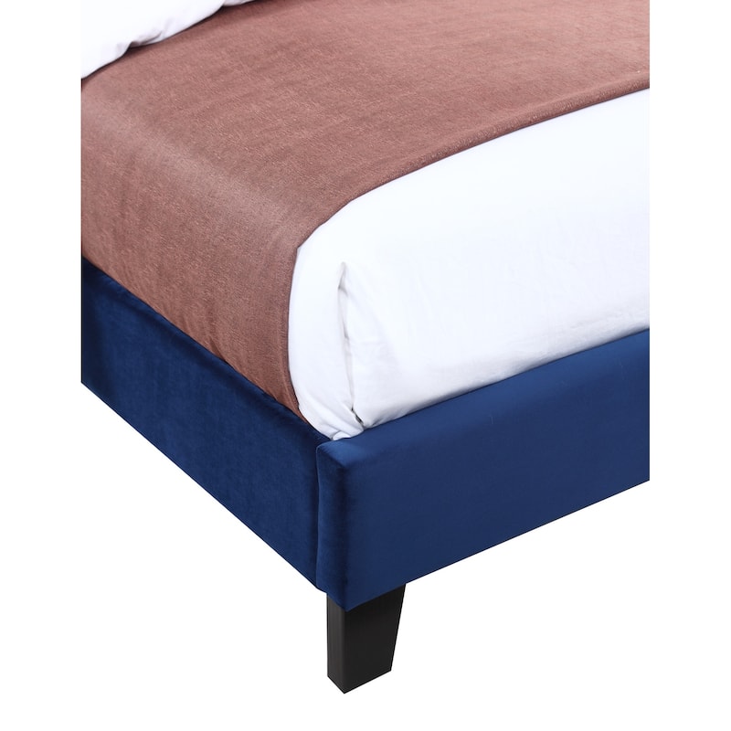 Navy Blue Queen Size Upholstered Bed Frame in Transitional Style with Elegant Design