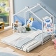preview thumbnail 1 of 9, Twin Size Metal House Platform Bed with Trundle White