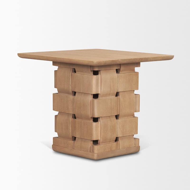 Trellyn Light / Dark Brown Wood w/ Carved Woven Base Square Accent Table - 22.0L x 22.0W x 20.0H