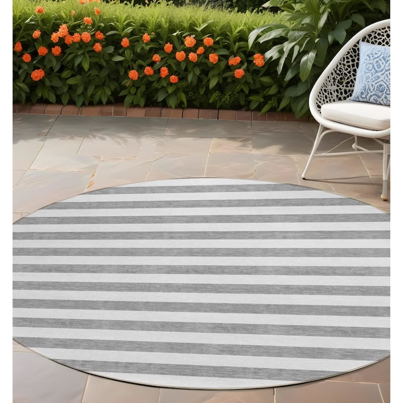 Fafi Stripe Weather Resistant Blended Style Outdoor Rug - 8' Round - Multi
