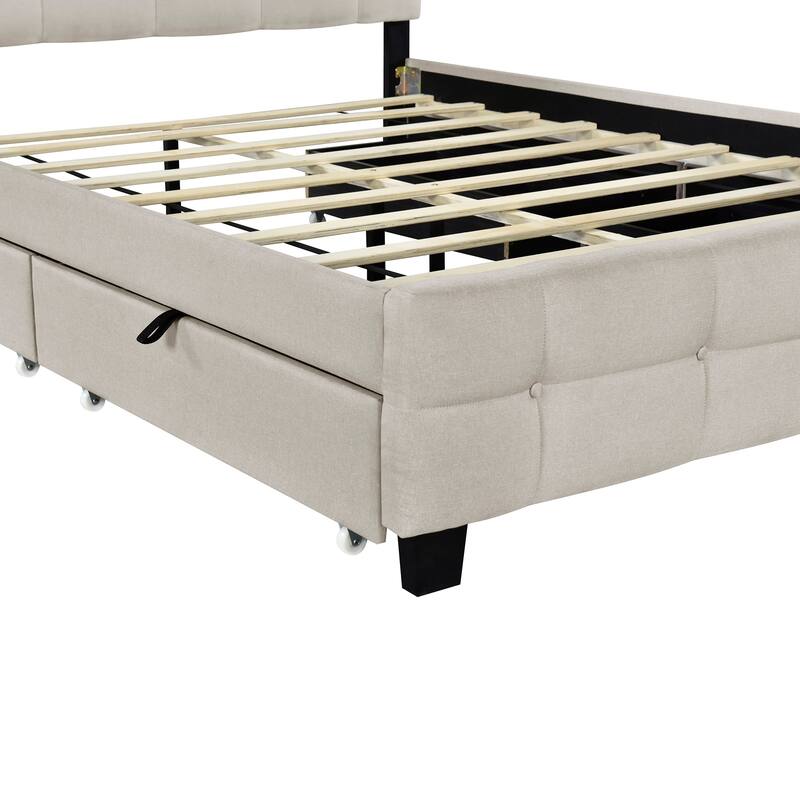 Queen Size Upholstered Platform Bed with LED Frame and Drawer