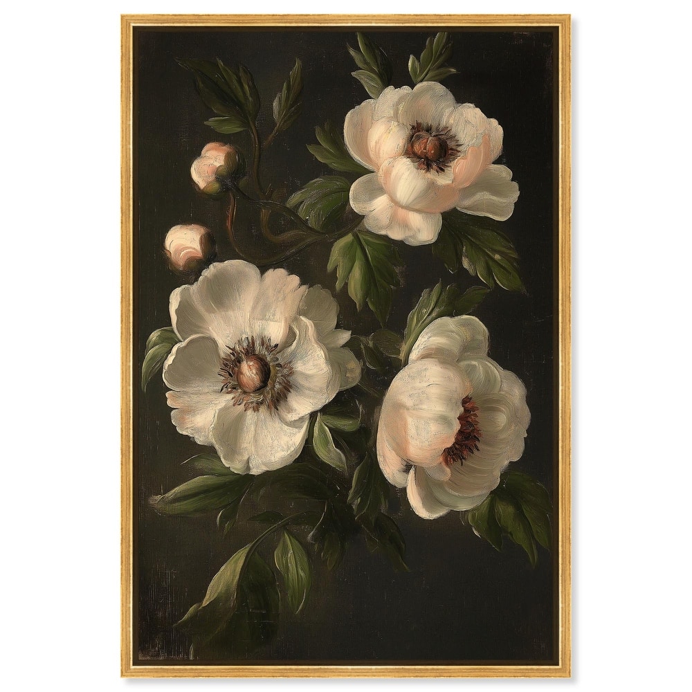 White Peonies in Dark I Canvas by Art Remedy