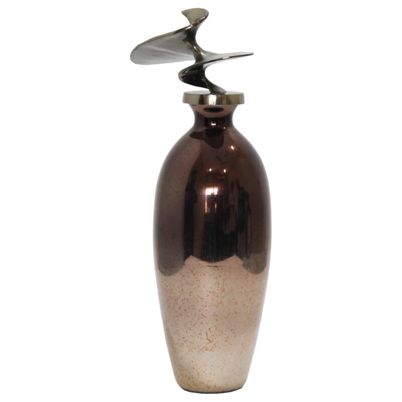 Glass Vase with Sculptural Aluminum Accent Metal Transitional Style