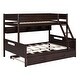 preview thumbnail 6 of 5, Espresso Twin over Full Solid Pine Wood Bunk Bed with Storage Shelves & Twin Size Trundle, Guard Rails