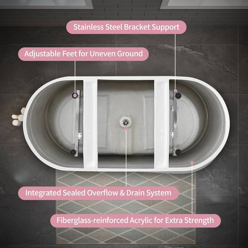 60" Glossy White Oval Acrylic Freestanding Bathtub