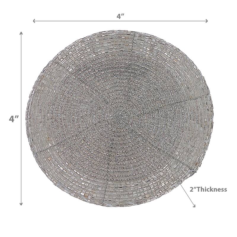 Christmas Beaded Round Coaster Silver - Set of 6