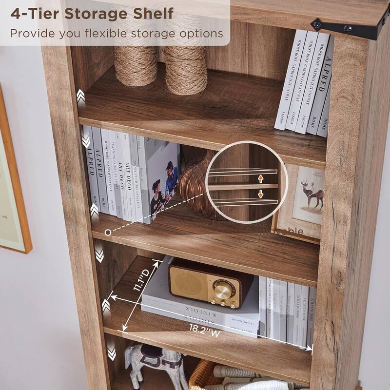 72" Tall Farmhouse Bookcase, Rustic Wood Bookshlef for Home Office