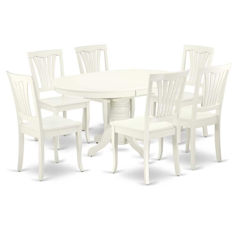 Oval Dining Set 7Pc - 42/60 Inch Table w/ Leaf & 6 Chairs - Modern Farmhouse Style