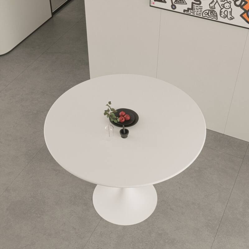 Modern 31.5" White Round Tulip Table for Kitchen, Living Room, or Office, Seats 2-4, Mid-Century Style