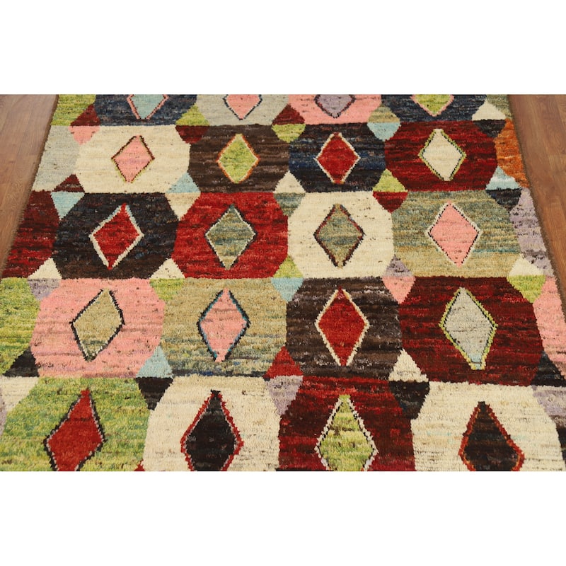 Multi-Color Geometric Moroccan Oriental Area Rug Handmade Wool Carpet - 5'7" x 7'7"