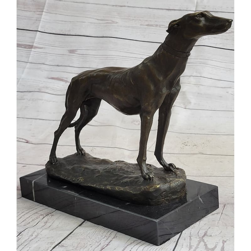 Greyhound Imitative Dog Whippet Bronze Statue Sculpture Figure Marble Base By Fremiet 13 Inches X 10 Inches