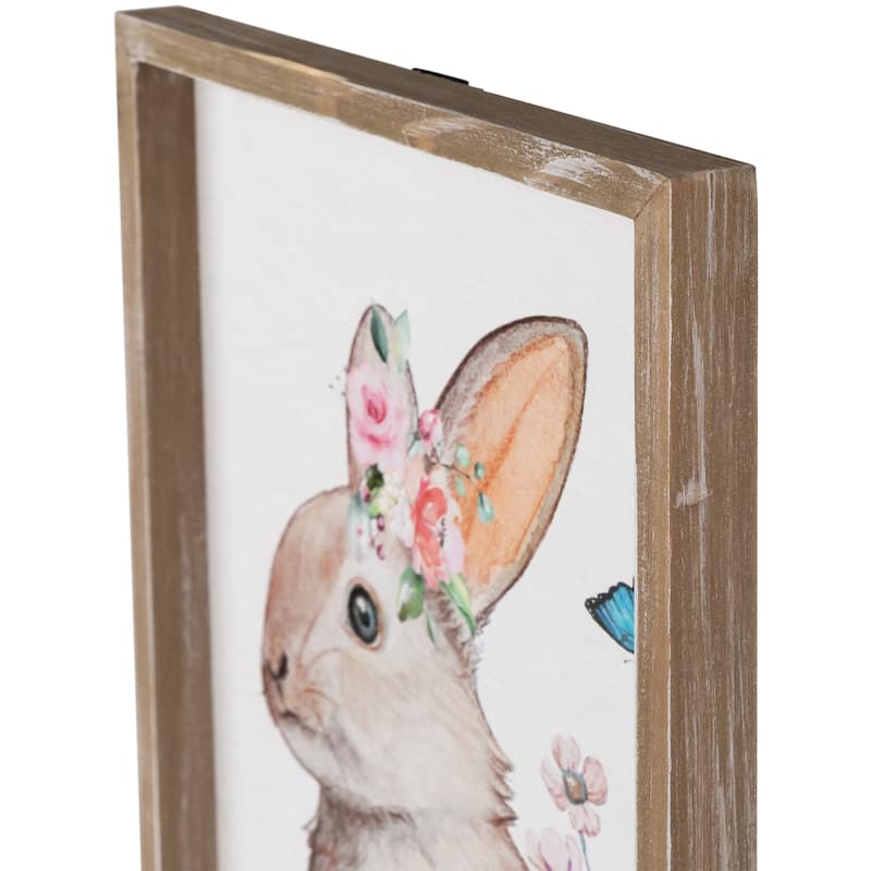 Easter Bunny with Flowers Framed Wall Sign - 11.75" - 15.75"