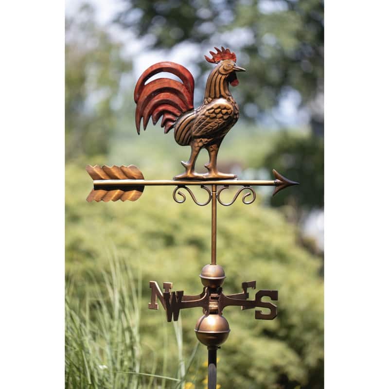 Bantam Red Rooster Weathervane - Pure Copper Hand Finished Multi-Color Patina by Good Directions