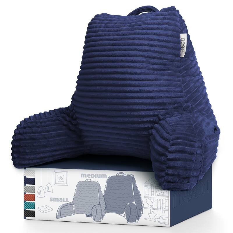 Nestl Cut Plush Striped Reading Pillow - Back Support Shredded Memory Foam Bed Rest Pillow with Arms - Medium - Navy Blue