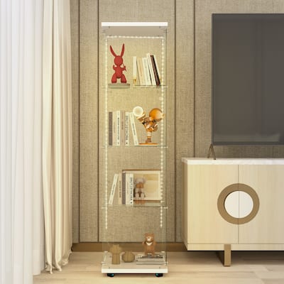 Tempered glass cabinet,wine cabinet,storage cabinet,file cabinet,with Bluetooth LED light,lock on the door,equipped with cast