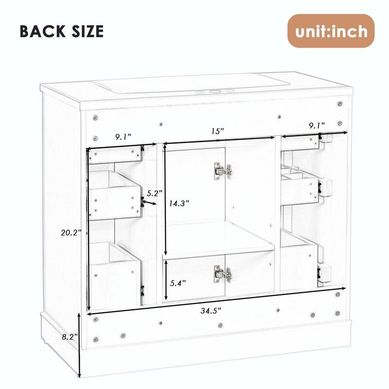 36" Bathroom Vanity with Sink Combo: Cabinet, Six Drawers
