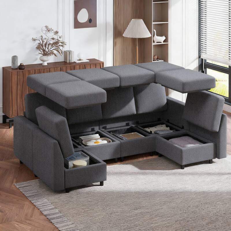 Erommy 6/7-Piece Modular Sectional Sofa – Reversible L-Shaped Couch with Hidden Storage, Space-Saving Living Room Furniture