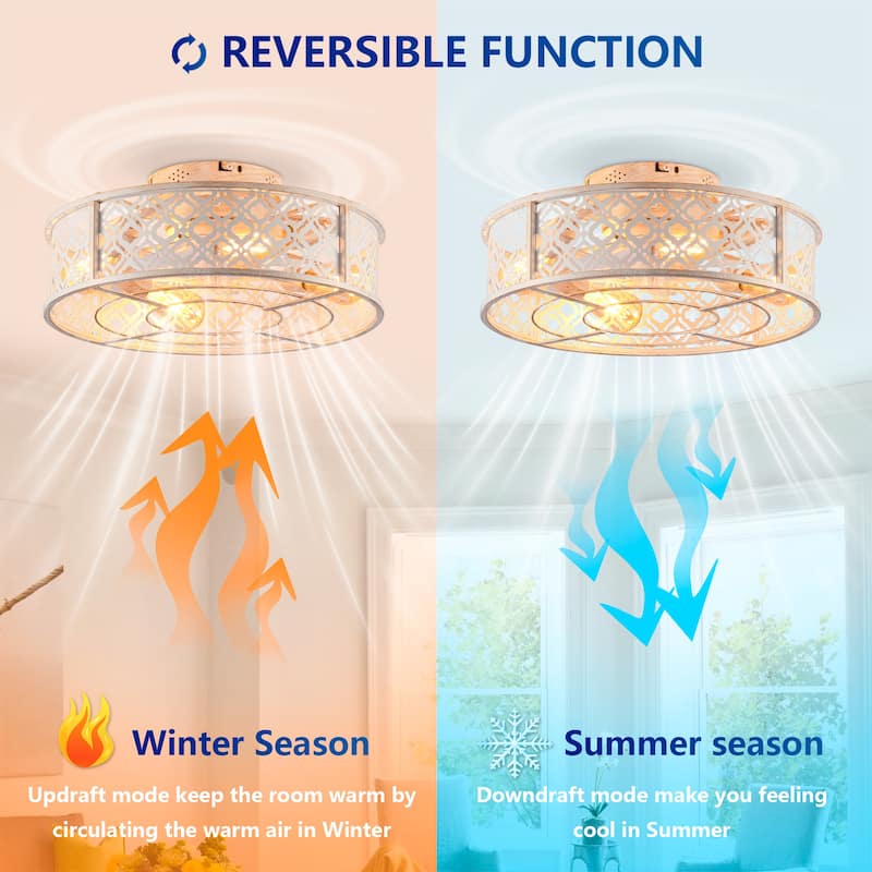 20" Flower Style Iron Ceiling Fans With Remote Control,Flush Mount Caged Ceiling Fan for Bedroom, Living Room