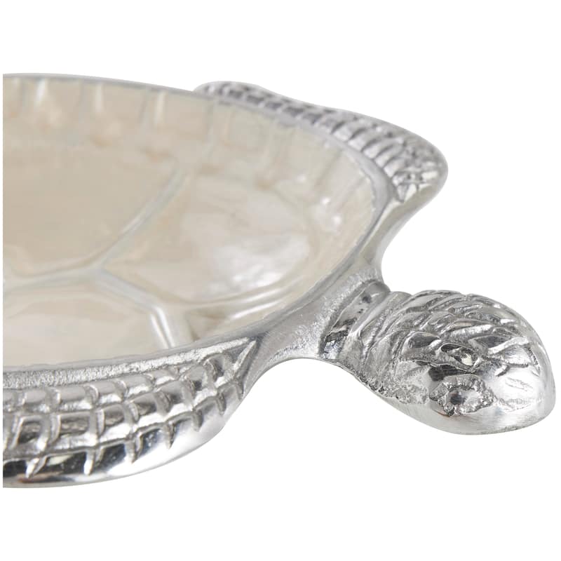 Aluminum Metal Enameled Turtle Decorative Bowl with Silver Metal Exterior (Set of 2)