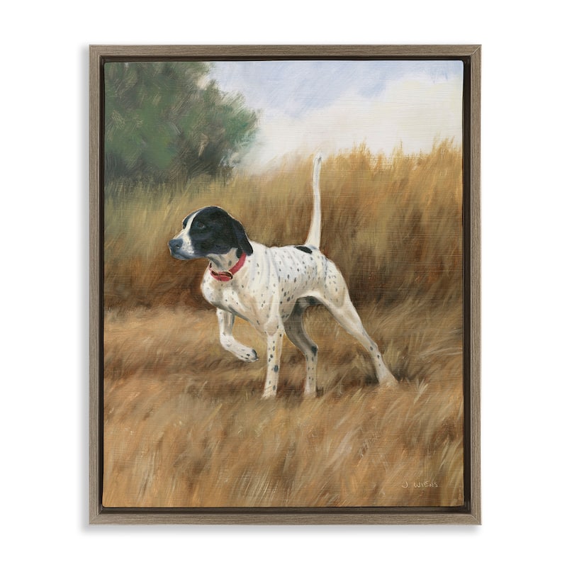 Stupell Pointer Dog in Field Framed Floater Canvas Wall Art Design by James Wiens - 25 x 31 - Brown