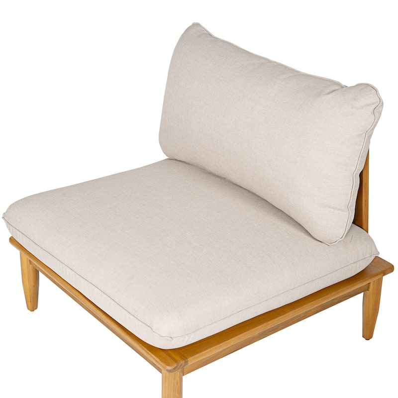 Scott Living Sacova Outdoor Acacia Wood V Shape Seating Set, Teak Finish Frame with Beige Cushion