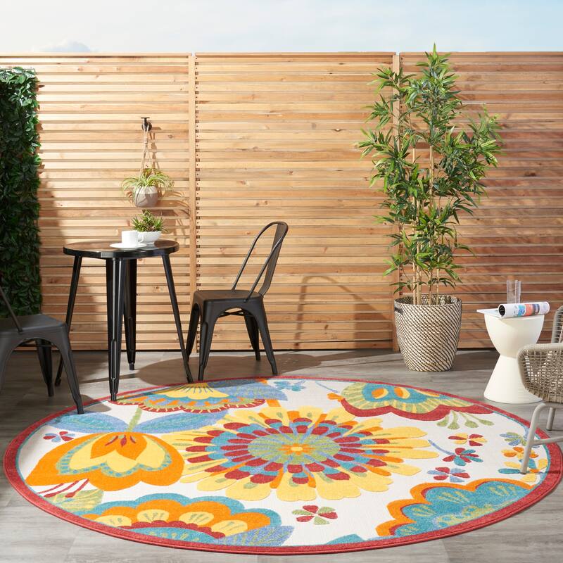 Nourison Aloha Scandinavian Floral Indoor/Outdoor Area Rug - 7'10" Round - Multicolor