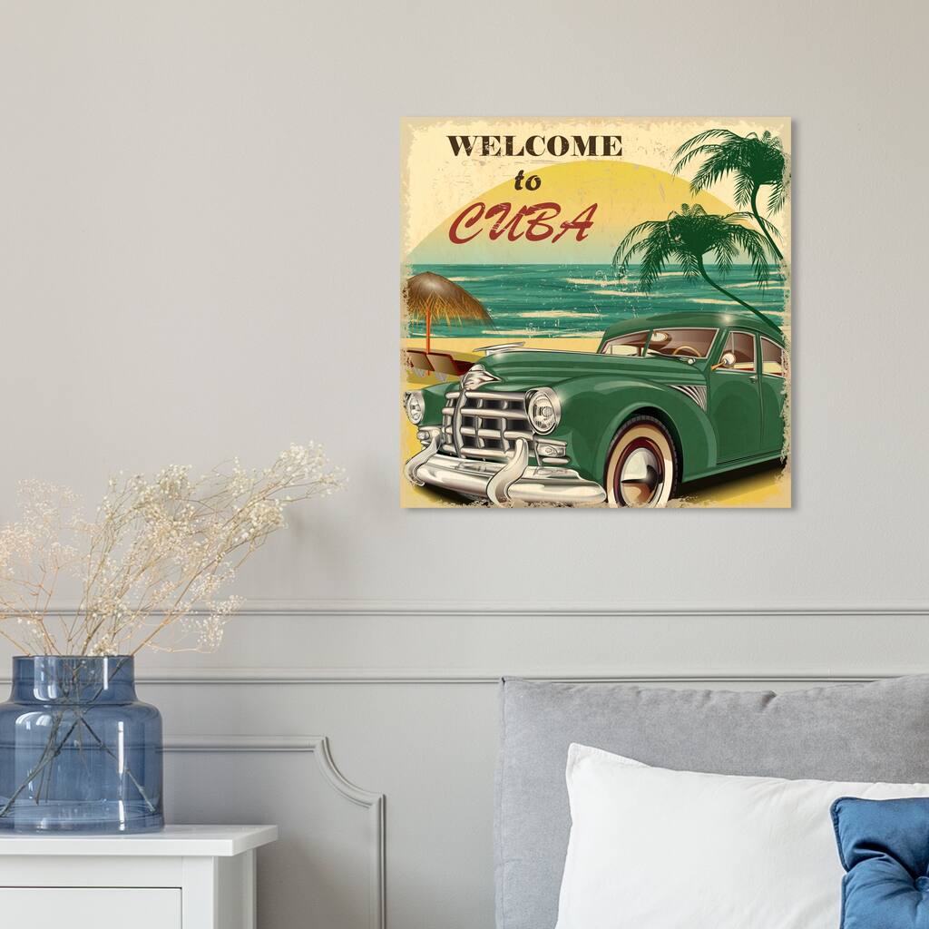 Oliver Gal World and Countries Wall Art Canvas Prints 'Greetings from Habana I' American Countries - Green, Yellow