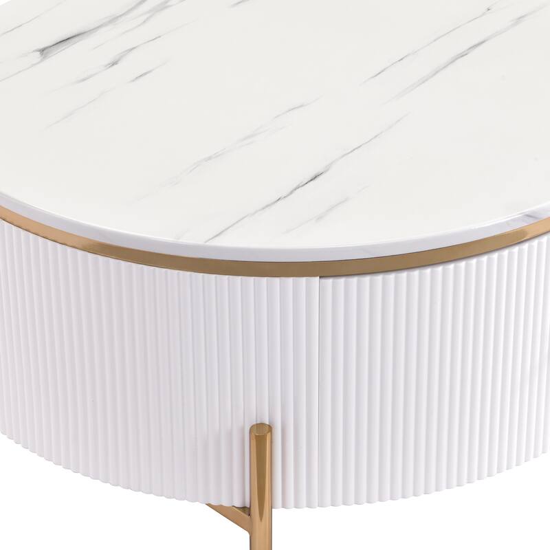 Modern Round Coffee Table with 2 large Drawers Storage Accent Table(31.5'')