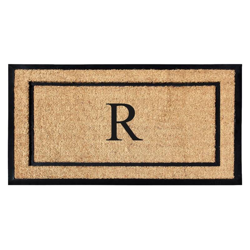 A1HC Natural Coir Monogrammed Door Mat for Front Door, Durable Large Outdoor Rug, Heavy Duty Welcome Doormat - 24" X 48" - R
