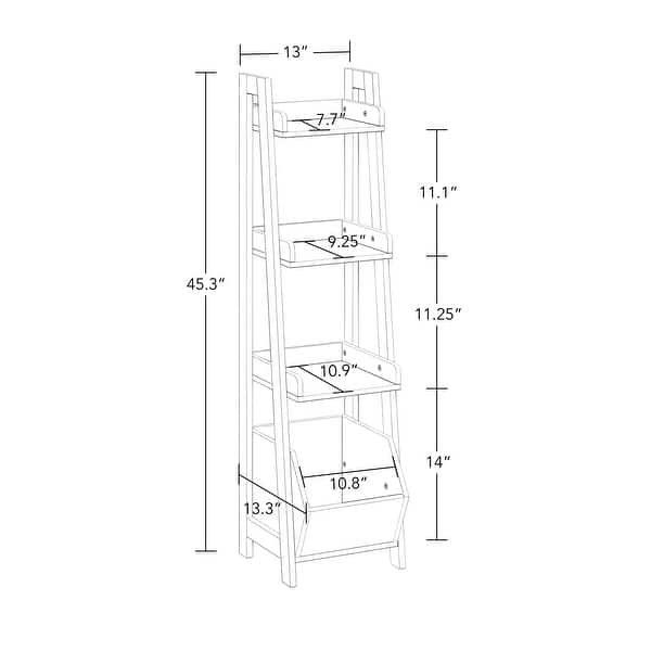 dimension image slide 1 of 6, RiverRidge Kids 4-Tier 13in Ladder Shelf Toy Organizer with 3 Open Display Shelves - White with Two 5" Fabric Bins