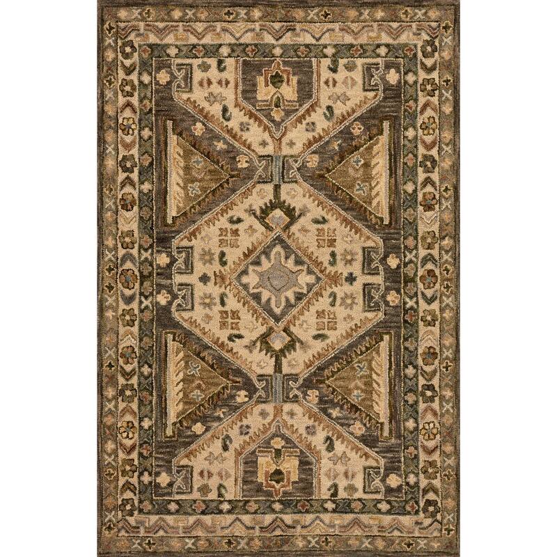 Alexander Home Madeline Wool Hand-hooked Geometric Rug - 5' x 7' 6" - Walnut/Beige - Rectangle