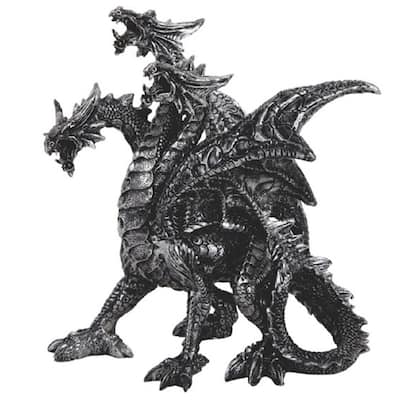 Q-Max 7.75"H Medieval 3-Headed Silver Dragon Statue Fantasy Decoration Figurine